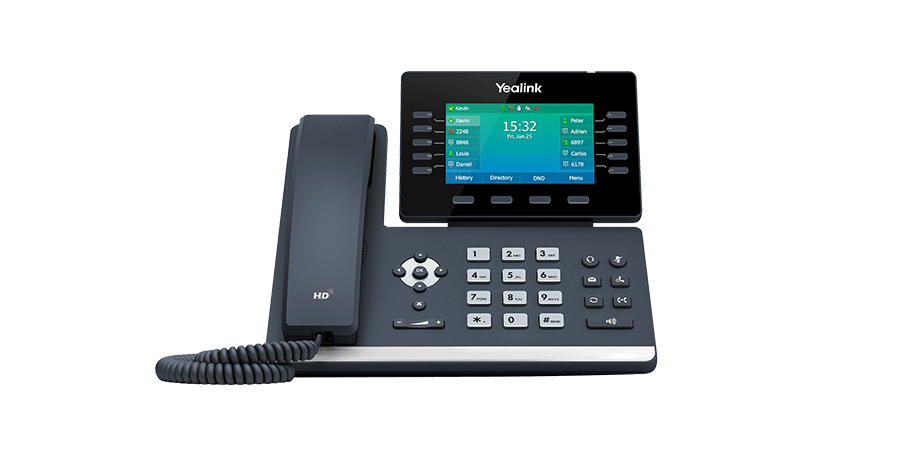 Foto oficial do telefone IP Yealink SIP-T54W, modelo ilustrativo